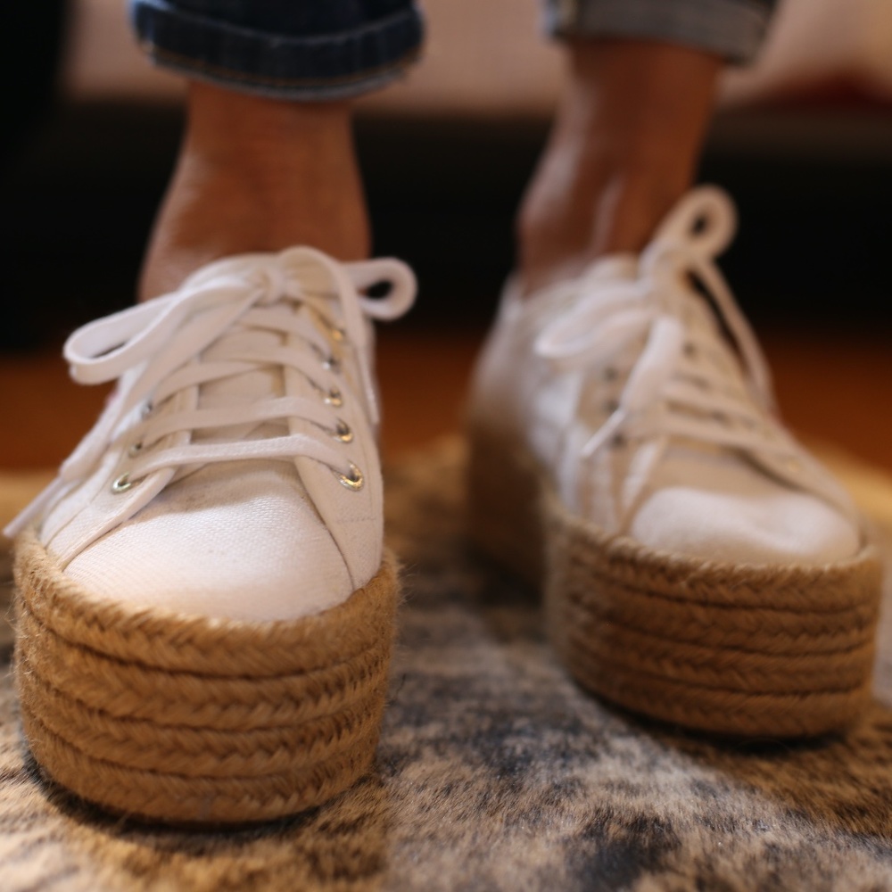 SUPERGA Platform Espadrille White Canvas Shoes Size US6